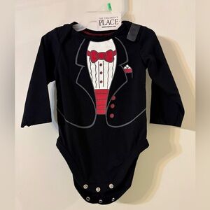 NWT Children's Place Baby Black Tuxedo Long Sleeve Bodysuit Size 3-6 Months
